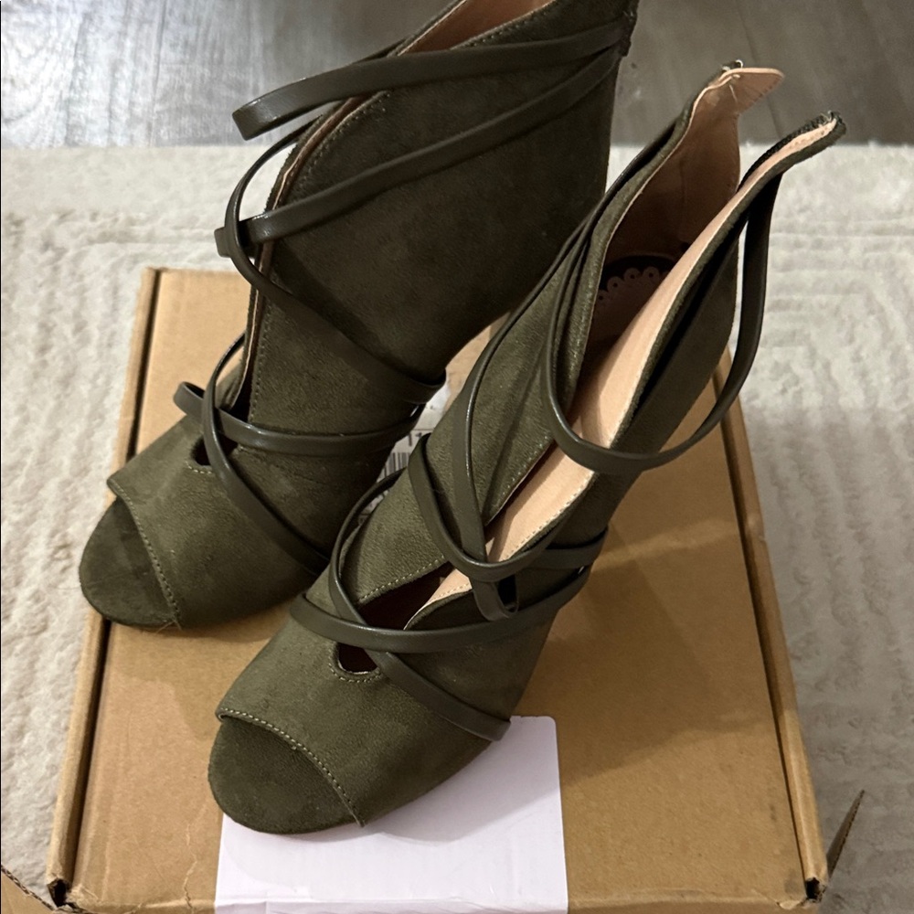 Journee Collection Olive Green Strappy Peep-Toe Heels